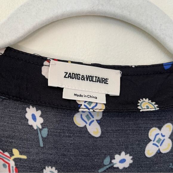 Zadig & Voltaire Reacty Floral Vintage Long Sleeve Slit Ruffle Midi Dress Black - Picture 8 of 12